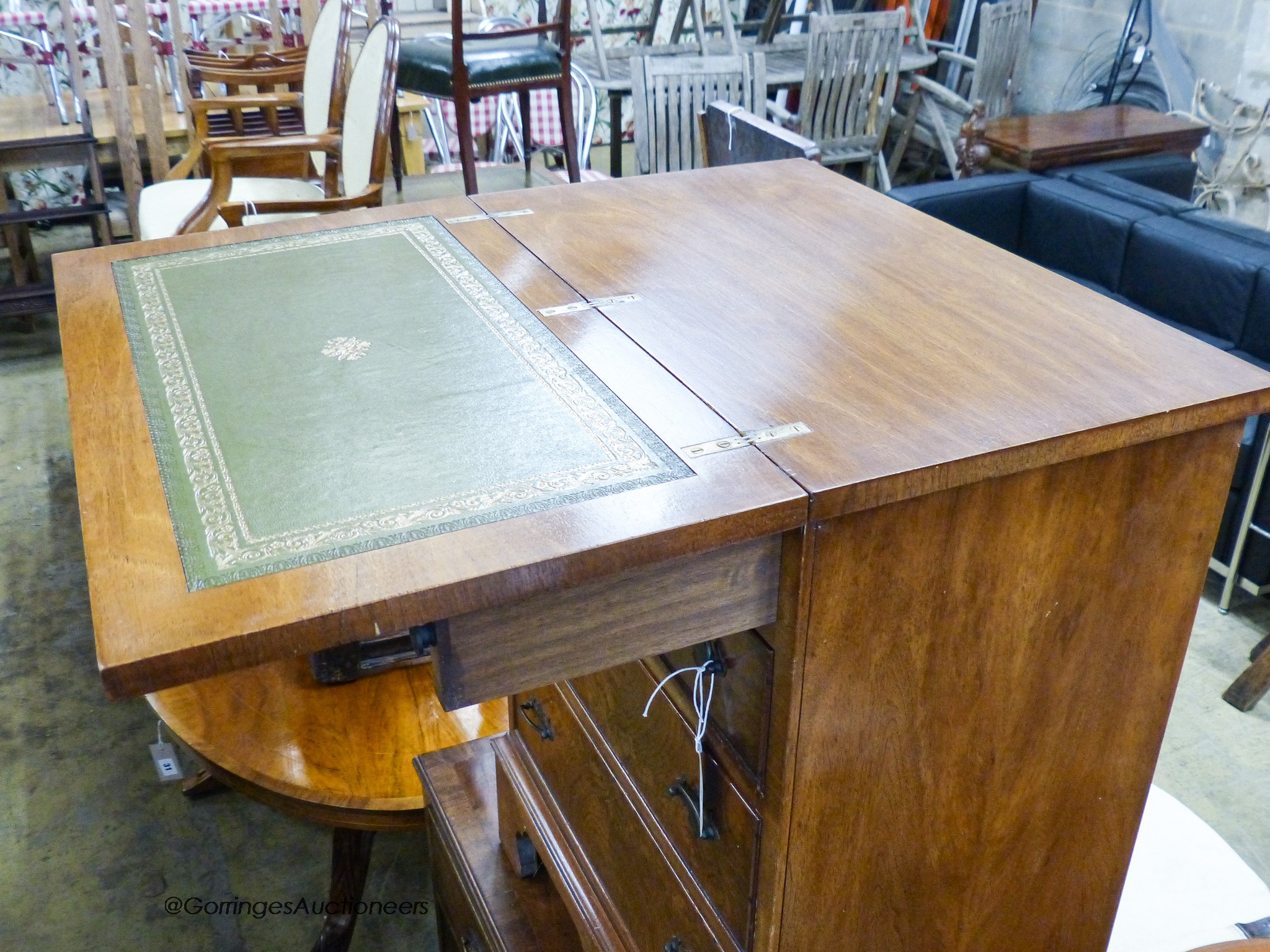 A reproduction George I style walnut bachelor chest, width 59cm, depth 35cm, height 80cm